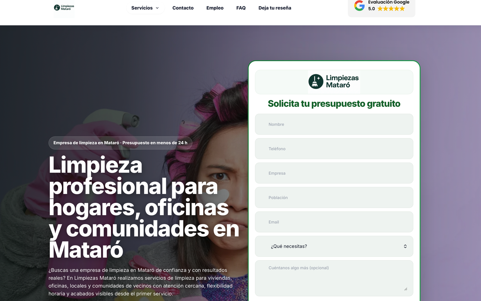 Web antigua de empresa de limpieza en Mataró antes del rediseño