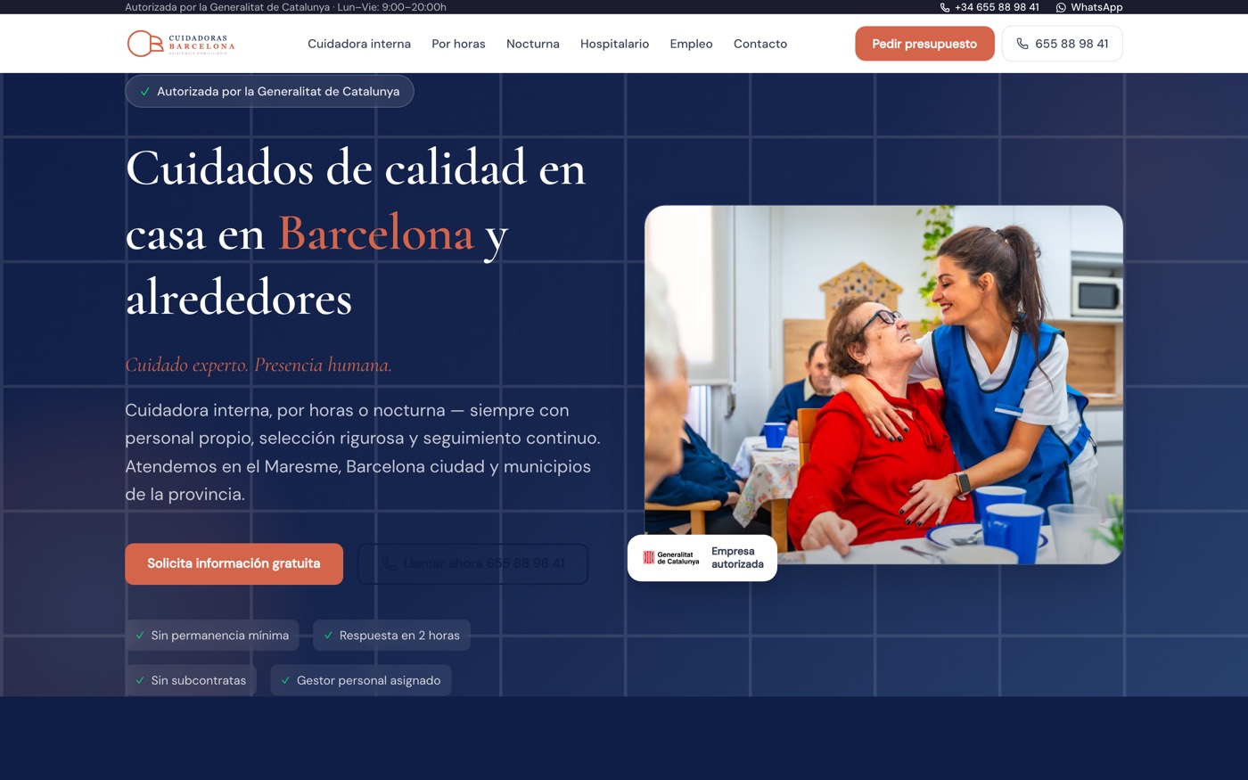 Captura de la web de Cuidadoras Barcelona