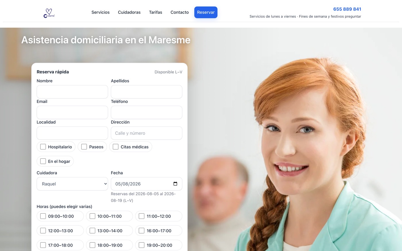 Captura de la web de Cuídame