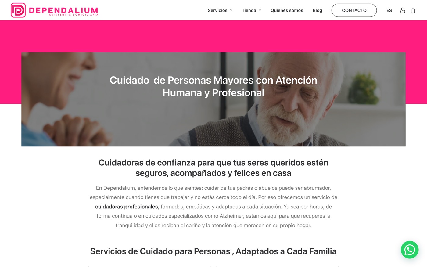 Captura de la web de Dependalium Asistencia